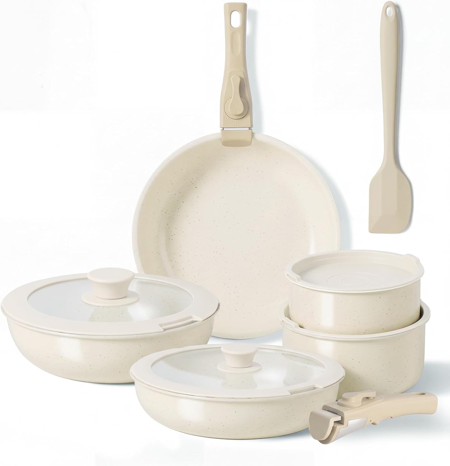 DUMOS 12 PCS Pots and Pans, Nonstick Kitchen Cookware Set, Beige | Amazon (US)