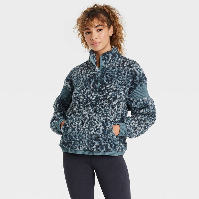 Women's Leopard Print Sherpa 1/2 Zip Pullover - JoyLab™ | Target