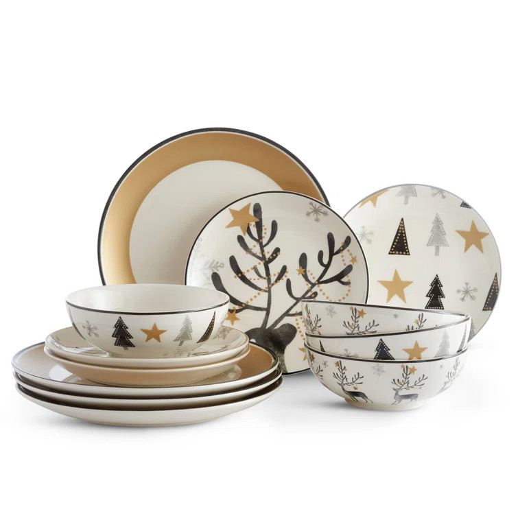 222 Fifth Shimmer Wonderland Porcelain China Dinnerware - Set of 12 | Wayfair North America