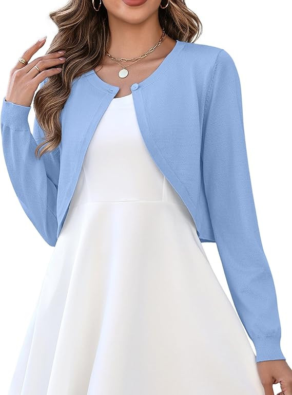 Zeagoo Cropped Cardigan Sweaters for Women Long Sleeve Knit Open Front Bolero Shrug for Dresses | Amazon (US)