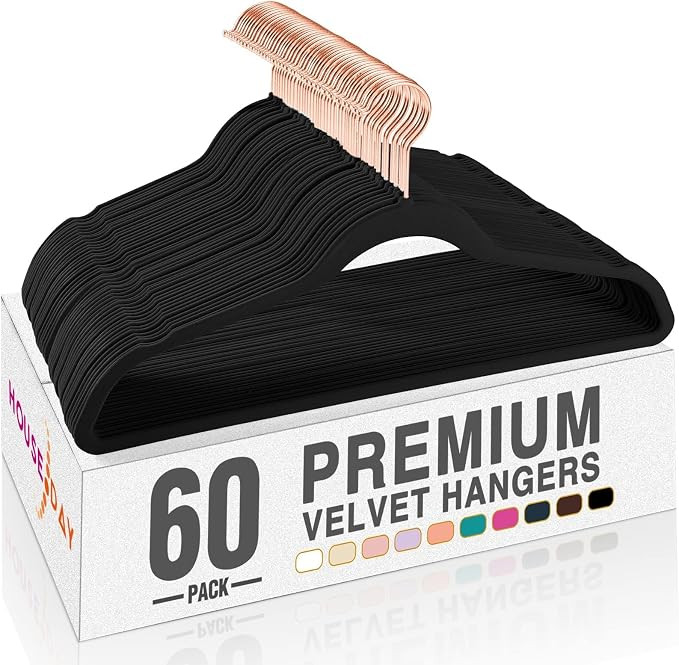 HOUSE DAY Black Velvet Hangers 60 Pack, Premium Non-Slip Felt Hangers, Sturdy Black Clothes Coat ... | Amazon (US)