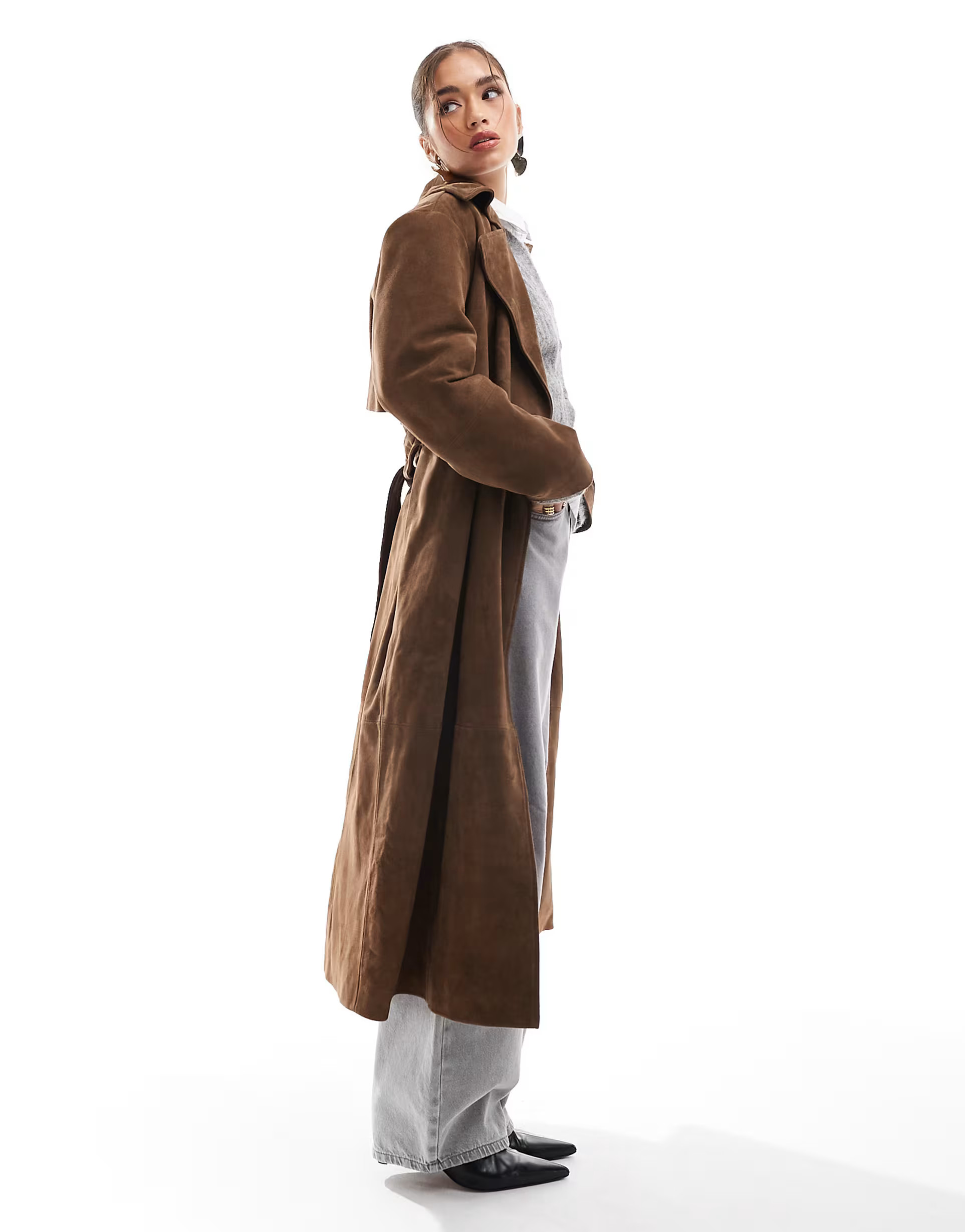 ASOS DESIGN premium suede trench coat in tan | ASOS (Global)