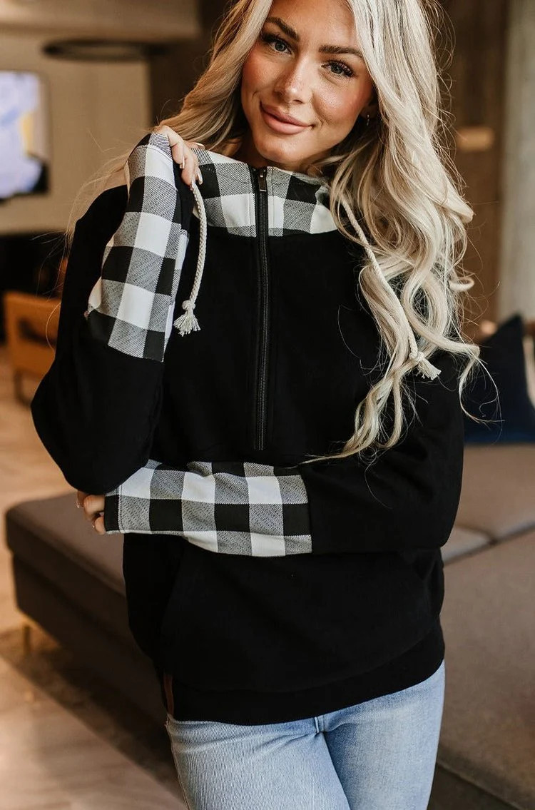PREORDER: HalfZip Hoodie - Checks Out Black | Mindy Mae's Market