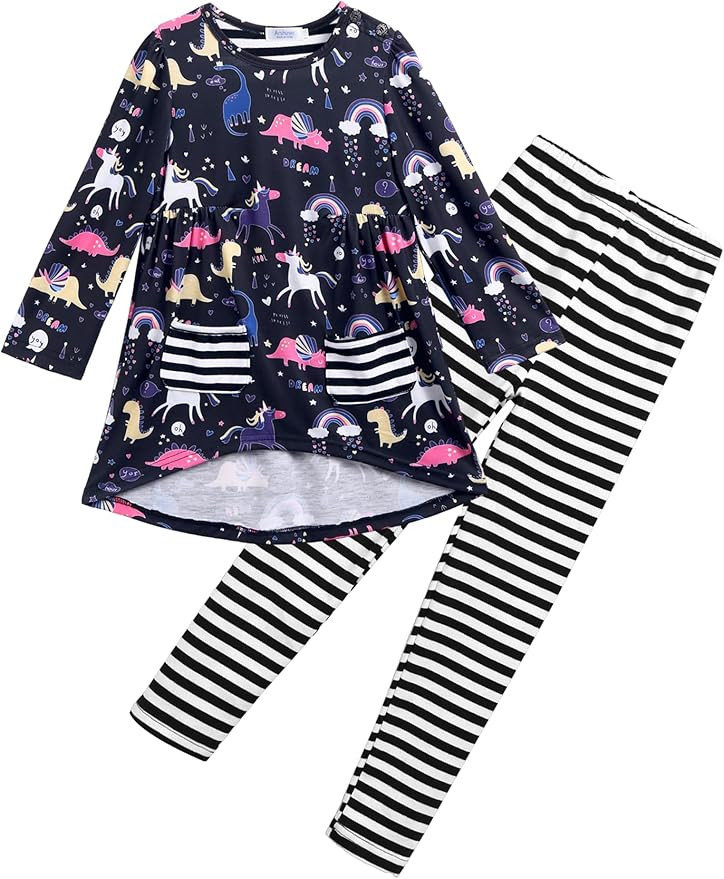 Arshiner Little Girls Outfits Cute Clothing Sets Long Sleeve 2pcs Pants Sets with Pockets | Amazon (US)