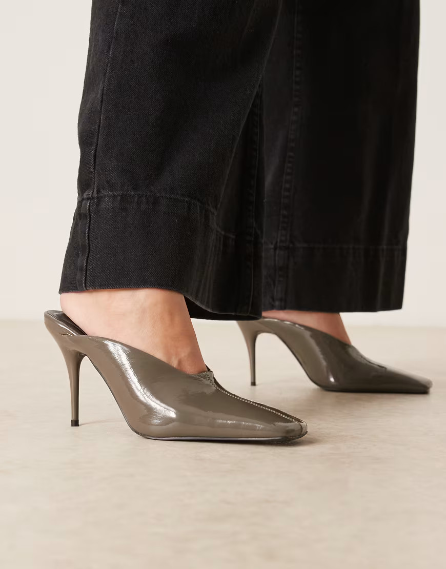 ASOS DESIGN Pablo ultimate square toe high heel mules in grey | ASOS (Global)