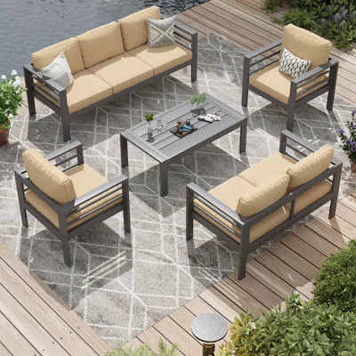 Aluminum 7-Seat Outdoor Patio Furniture Set, 5-Piece Modern Metal Sectional Sofa With Coffee Table | Wayfair North America