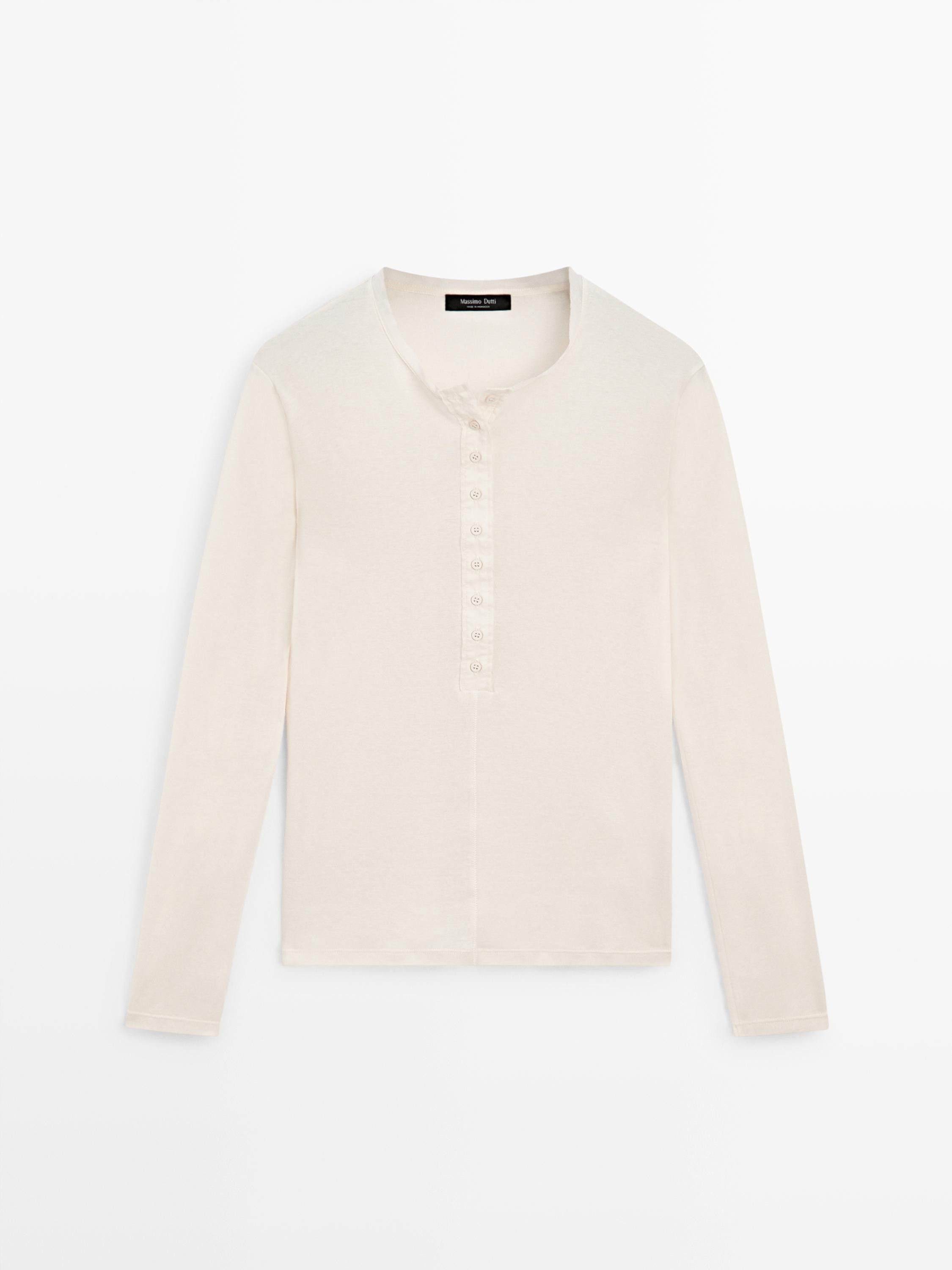 T-Shirt mit Knopfleiste aus Baumwolle | Massimo Dutti DE