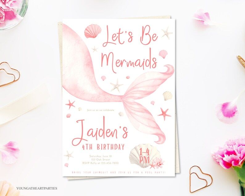 Modern Pink Mermaid Birthday Party Invitation Template Boho | Etsy | Etsy (US)