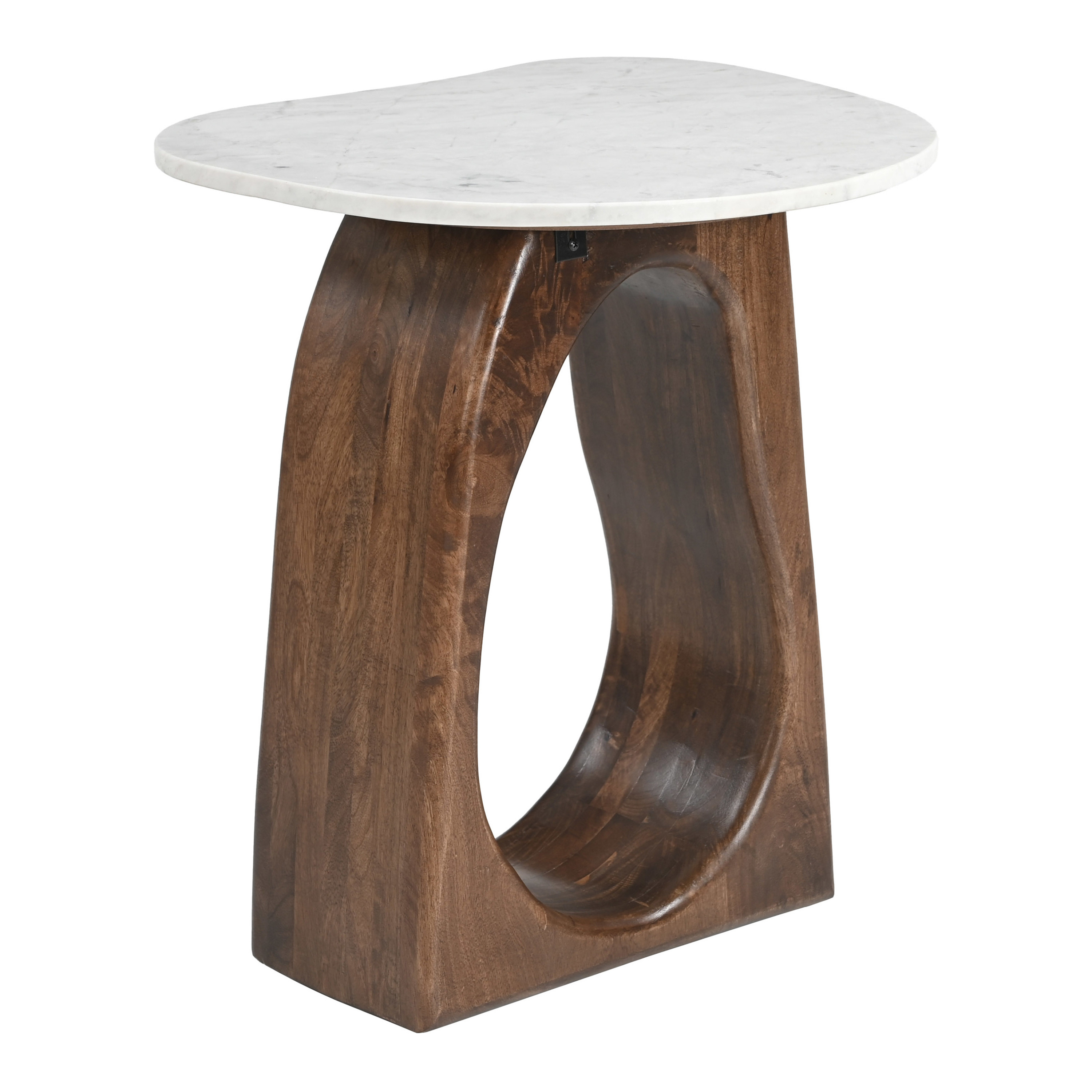 Vara White Marble Top and Walnut Pedestal Cutout Side Table | World Market
