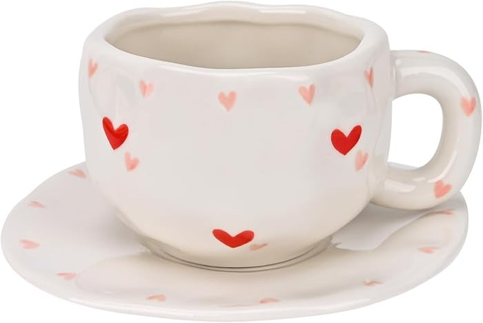 Koythin Ceramic Coffee Mug with Saucer Set, Cute Creative Red Heart Cup Unique Irregular Design f... | Amazon (CA)