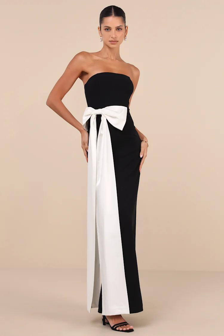 Marvelous Vision Black Strapless Bow Column Maxi Dress | Lulus