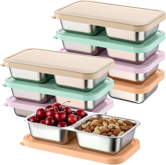FoldTier 8 Pack 2-Compartment Stainless Steel Snack Containers Include 8 Silicone Lids and 8 Box ... | Amazon (US)