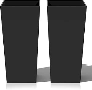 Tall Planter Outdoor Indoor, Large Resin Plant Pots for Trees Flowers (Black, 27.5 inch - 2 Pack) | Amazon (US)