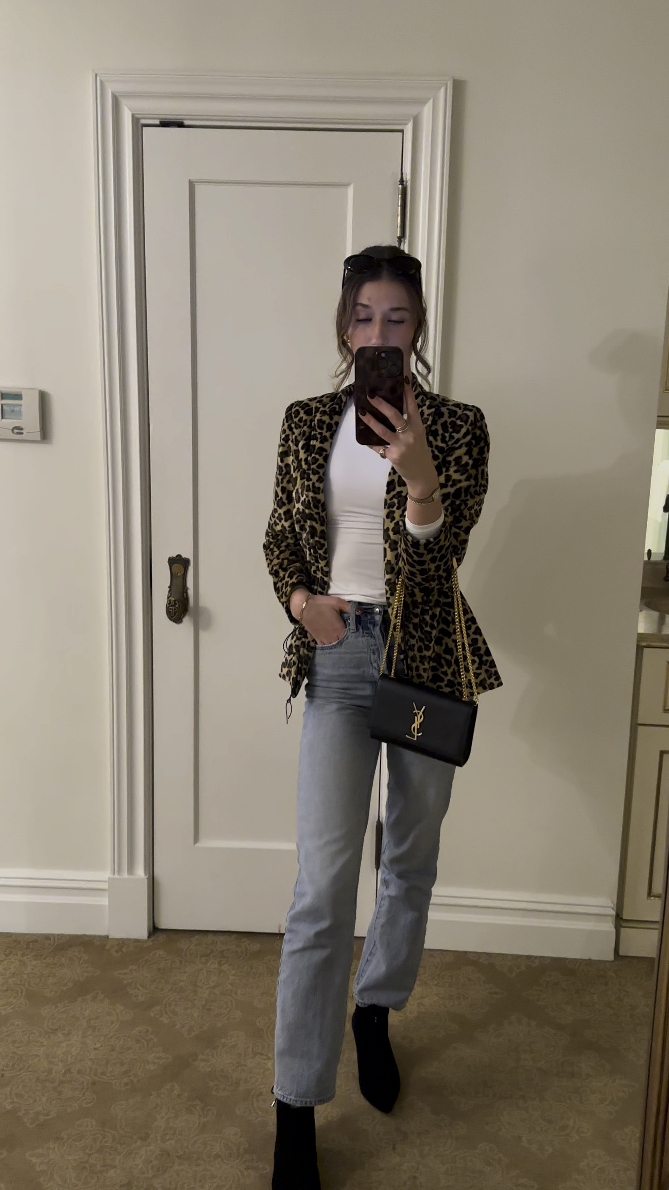 Leopard print jacket with white long sleeve tea, shirt and light wash denim jeans. Boots. New York outfit. New Year’s Eve outfit. Outfit. Winter outfit. Cold-weather outfit. Boots outfit. Affordable fashion. Vacation outfits. Cherry coded. Moto Boho. Minimalist outfits. Capsule wardrobe. Street style. Retro looks. Effortless elegance. Chunky boots. Statement coats. Cozy sweaters. Holiday party outfit. Monochromatic looks. Natural glam. 

#LTKStyleTip #LTKTravel #LTKWorkwear