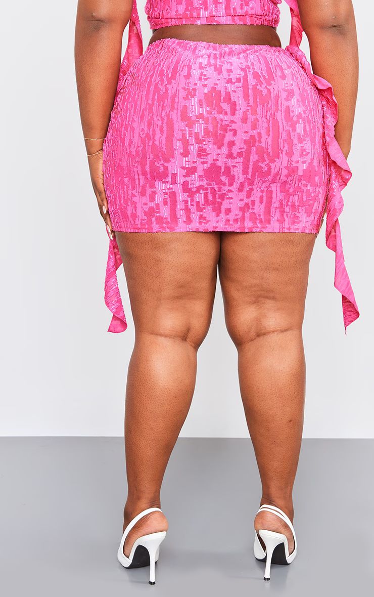 Plus Pink Textured Ruffle Detail Mini Skirt | Pretty Little Thing (Australia & New Zealand)