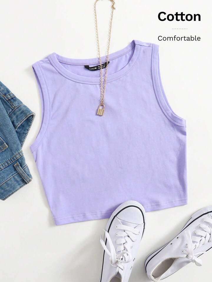 SHEIN EZwear Solid Crop Tank Top | SHEIN
