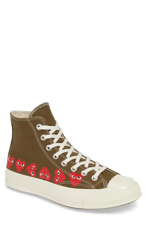 Comme des Garçons PLAY x Converse Chuck Taylor® High Top Sneaker in Khaki at Nordstrom, Size 5 | Nordstrom