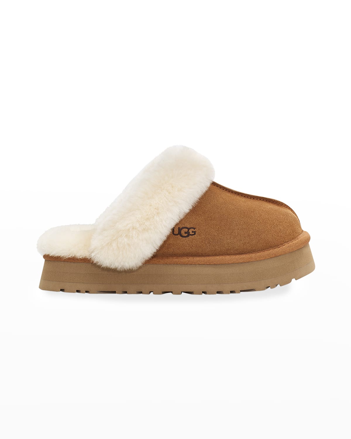 Disquette Suede & Shearling Platform Slippers | Neiman Marcus
