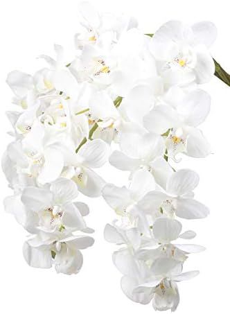 Ivalue 28" Artificial Orchid Flower Stem Plants Pack of 4 Real Touch White Simulation Butterfly P... | Amazon (US)