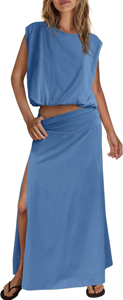ReachMe Womens Maxi Skirt Sets 2 Piece Vacation Outfits Sleeveless Going Out Tops and Summer Beac... | Amazon (US)