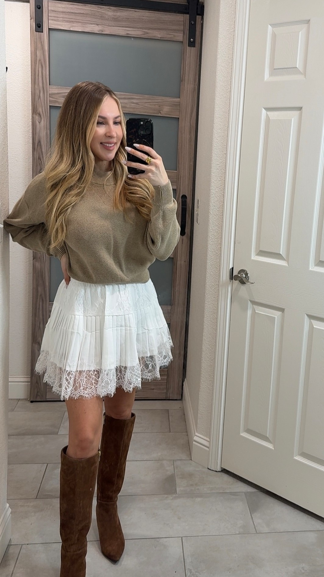 Lace skirt with sweater and boots 

#LTKFindsUnder100 #LTKHoliday #LTKmomlife