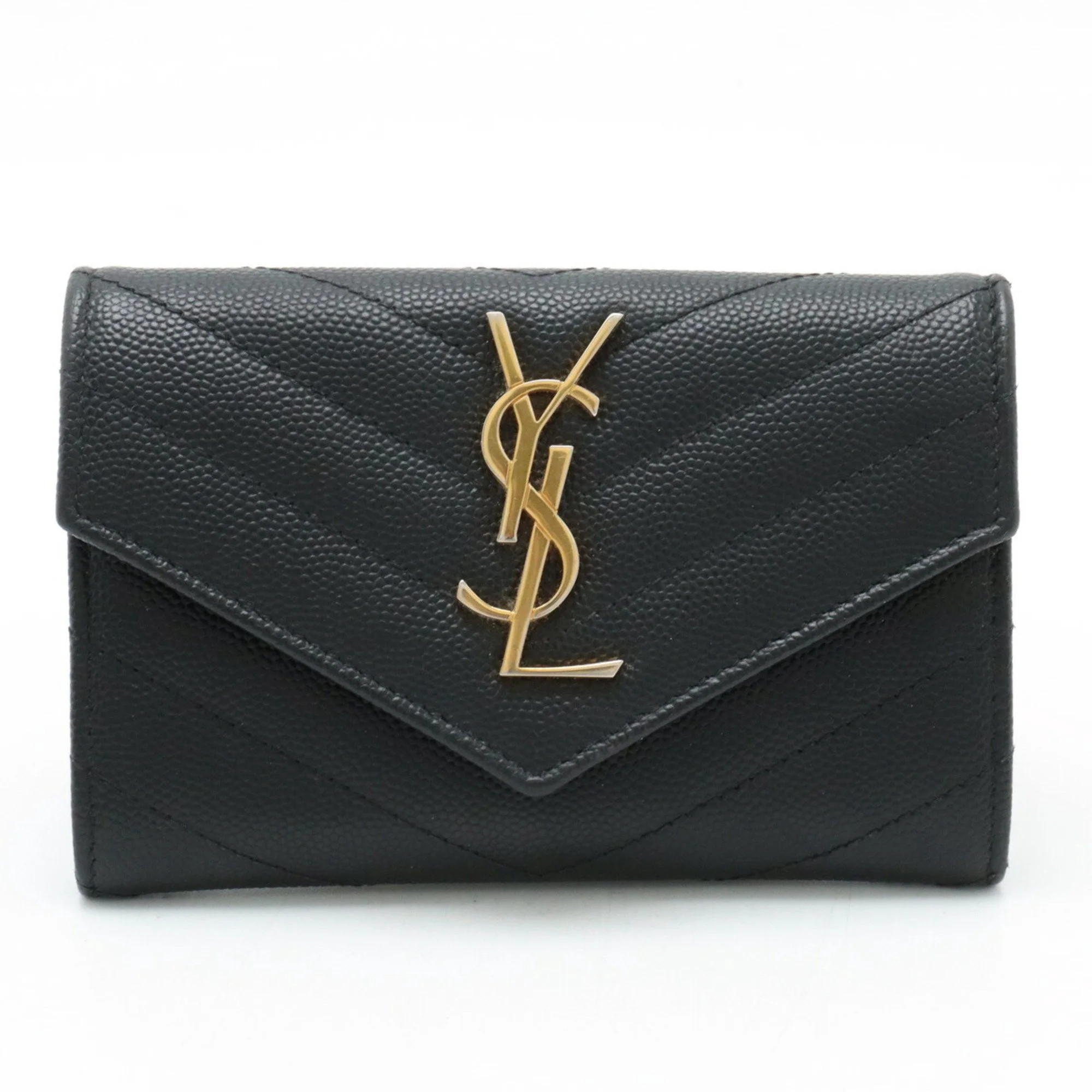 Pre-Owned SAINT LAURENT PARIS YSL Yves Saint Laurent Monogram Coin Case Card Leather Black 414404... | Walmart (US)