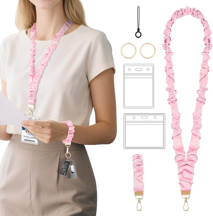 SHANSHUI Scrunchie Lanyard with ID Holder for Teacher, Retractable Long Neck & Short Wrist Lanyar... | Amazon (US)