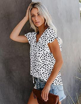 SimpleFun Women's Boho Tops Floral V Neck Short Sleeve Summer Blouse Shirts | Amazon (US)