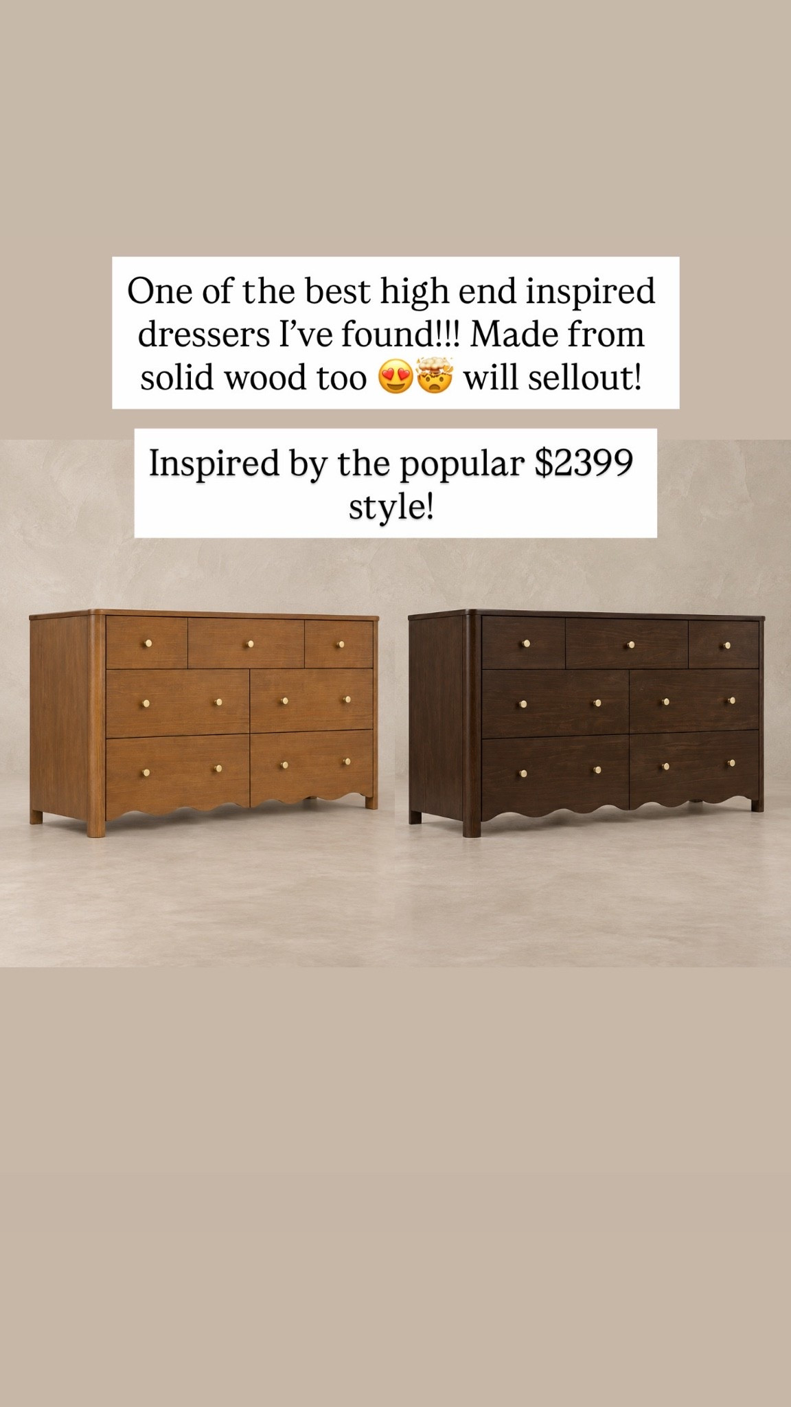One of the best high end inspired dressers I’ve found!!! Made from solid wood too 😍🤯 will sellout!

Inspired by the popular $2399 style!