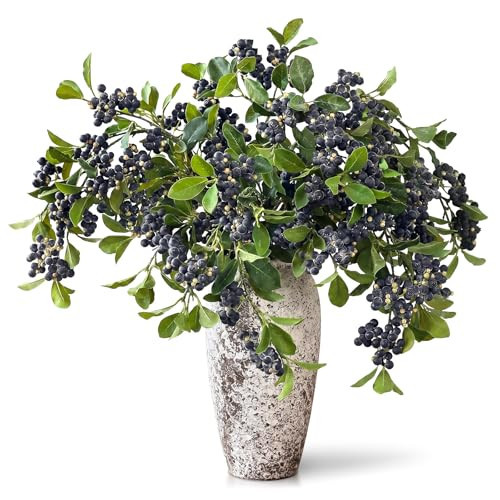 4Pcs 33"Artificial Blueberry Stems, Faux Blueberries Fruit Branch(Blue) | Amazon (US)
