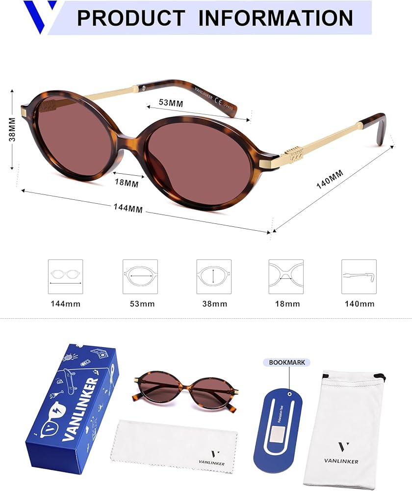 VANLINKER Trendy Oval Retro Vintage Round Sunglasses for Women Men Cute Shades VL9903 | Amazon (US)