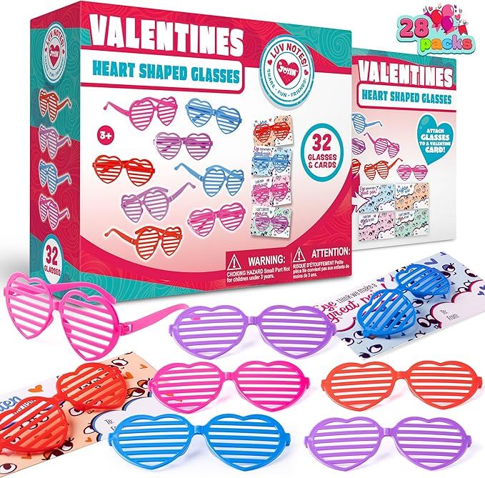 JOYIN 32 Packs Valentines Day Shade Glasses with Gift Cards Heart Shaped Shutter Glasses Heart Gl... | Amazon (US)