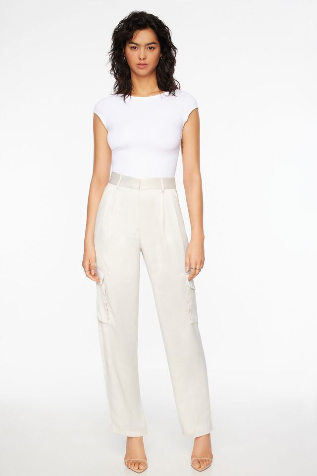 Izabel Satin Straight Leg Cargo Pants | Dynamite Clothing