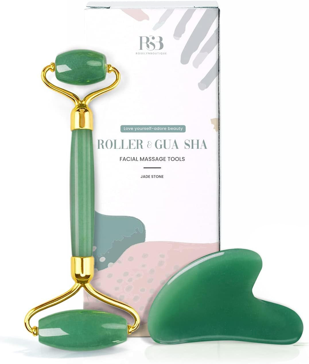 RoselynBoutique Jade Roller Gua Sha Massage Tool - Beauty Facial Skin Roller Massager Muscle Rela... | Amazon (US)