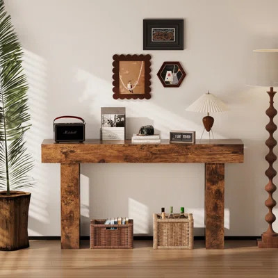 Farmhouse Entryway Table, 63-Inch Long Narrow Console Table Behind The Couch, Wooden Curvilinear Sofa Table For Entrance, Hallway, Living Room | Wayfair North America