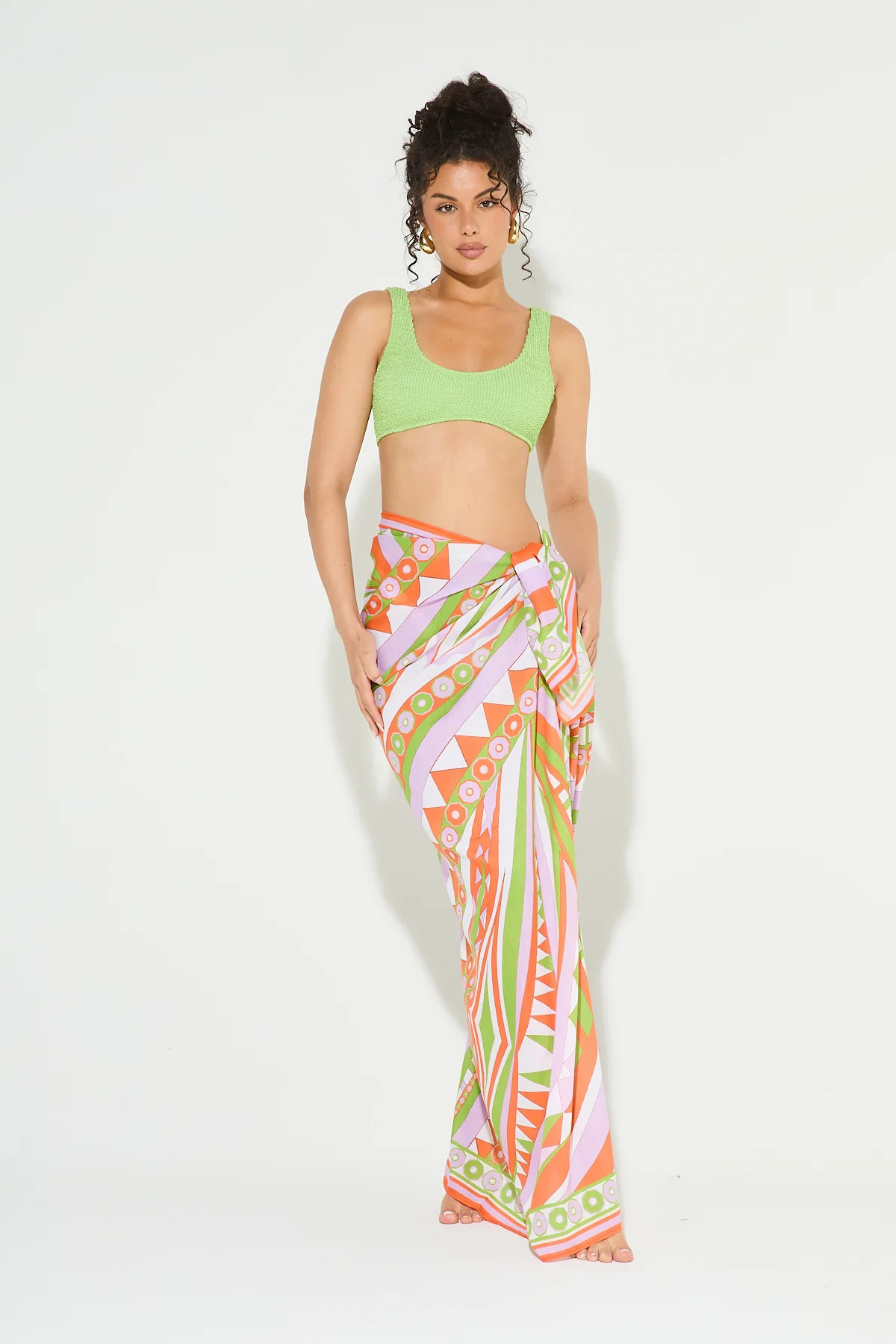 LYLA Orange & Green Printed Sarong | Noughts and Kisses