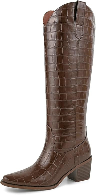 Pasuot Rhinestone Cowboy Boots for Women - Wide Calf Knee High Cowgirl Boots with Side Zipper and... | Amazon (US)