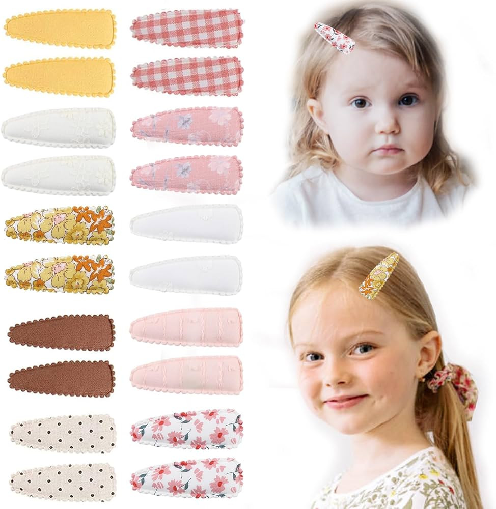 20pcs Baby Hair Clips Flower Patterns Snap Hair Clips Wrapped by Cloth Hair Pins Baby Girls Barre... | Amazon (US)