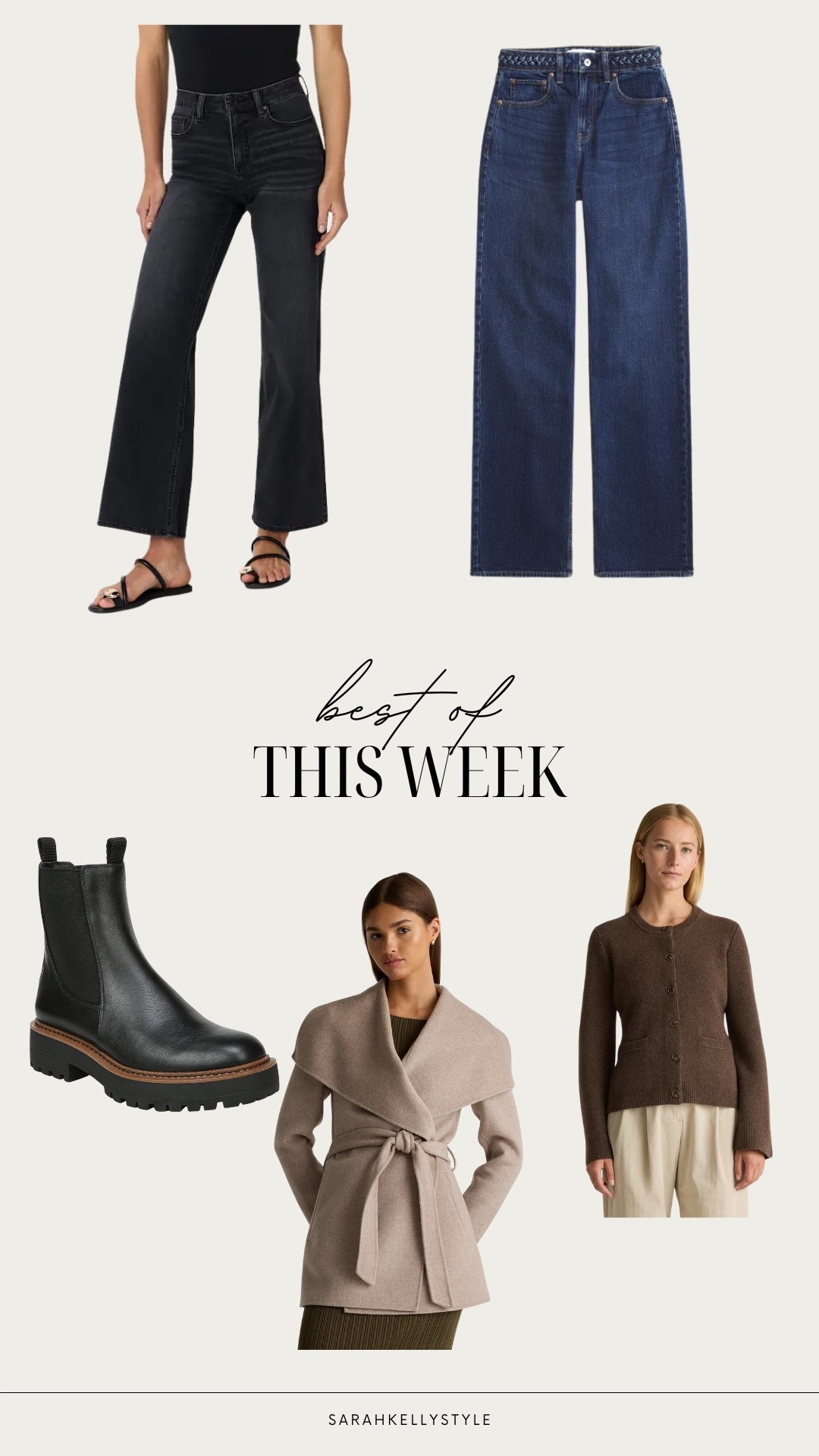 Your favorites this week! 
I wear my true to size 28 in the Quince bella jeans! Rise is 11”, inseam 30”, and 79% cotton, 20% Lyocell, 1% Spandex. (Comes in 28”-34” length). Fit tip: perfect for curves and all day wear!

The Abercrombie jeans are the “curvy fit “ and have some stretch. These are great for my gals who have a booty and don’t want any waste gapping. They fit true to size. I am wearing a 28 long 

#LTKSeasonal #LTKOver40 #LTKootd