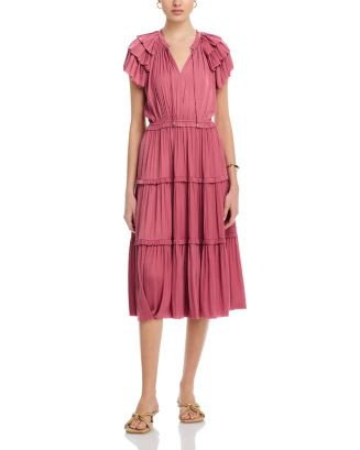 T Tahari Flutter Sleeve Split Neck Flare Airflow Dress  | Bloomingdale's Women | Bloomingdale's (US)