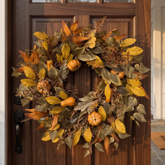 SBUSFGT 26 inch Thanksgiving Fall Wreath for Front Door, Autumn Eucalyptus Pumpkin Lamb Ear Berry... | Walmart (US)