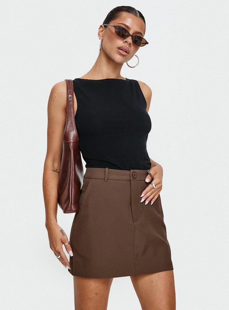 Sabyna Tailored Mini Skirt Brown | Princess Polly US