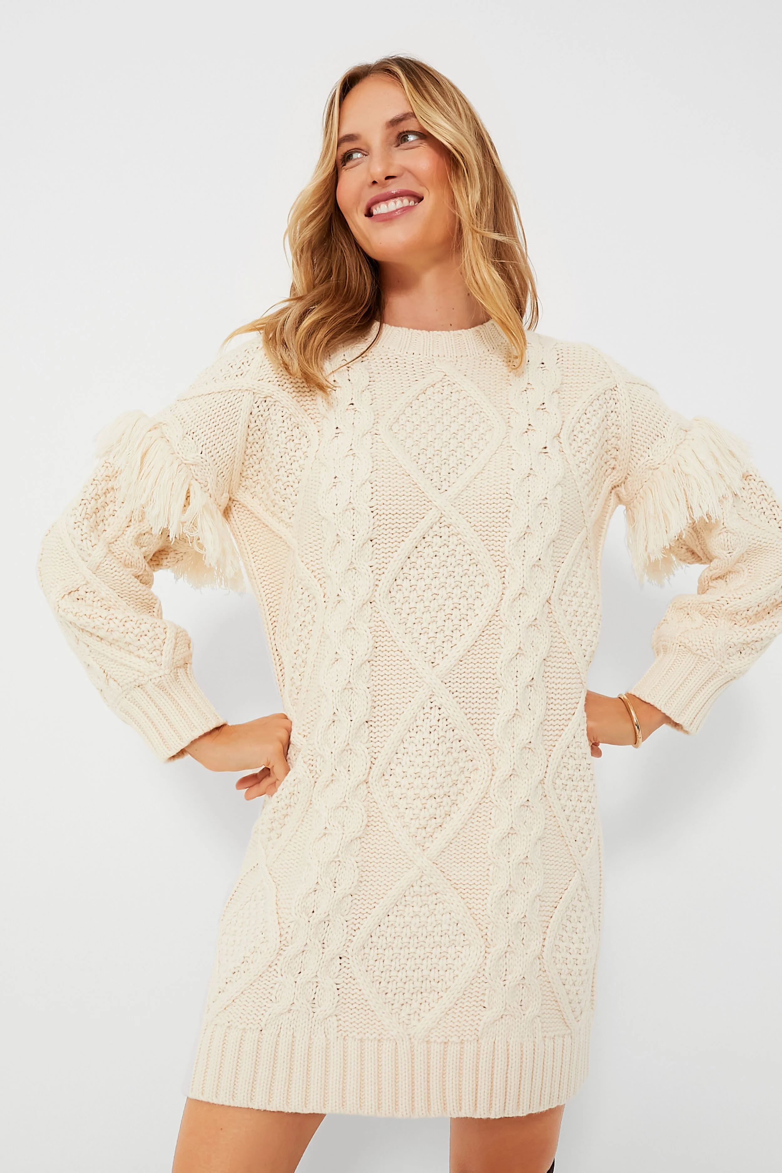 Cream Francesca Fringe Sweater Dress | Tuckernuck (US)