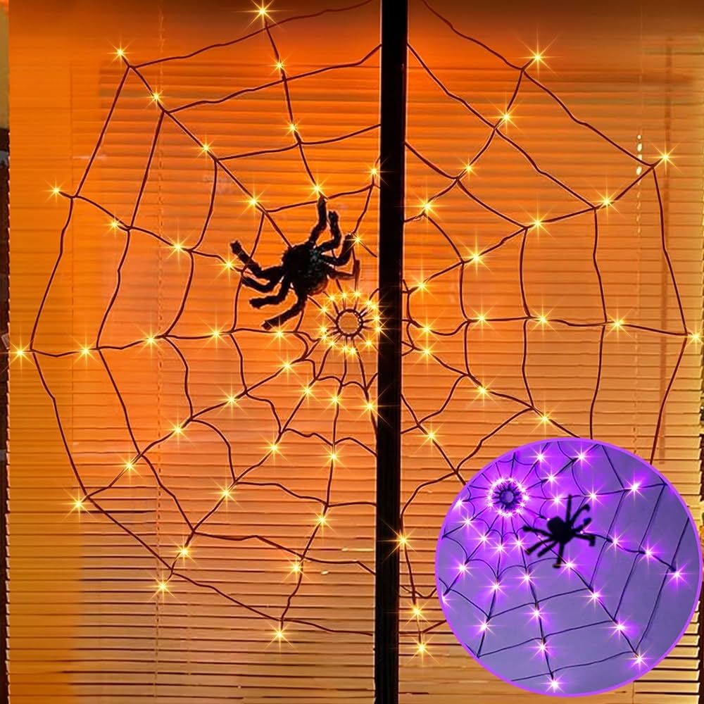 PABIPABI Halloween Spider Web Lights Plug in, 4FT Light up Spider Web with 84LED and 8 Modes, Ind... | Amazon (US)
