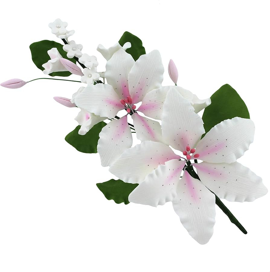 Global Sugar Art Double Rubrum Lily Sugar Cake Flowers Cake Topper Spray, White with Pink, 1 Coun... | Amazon (US)