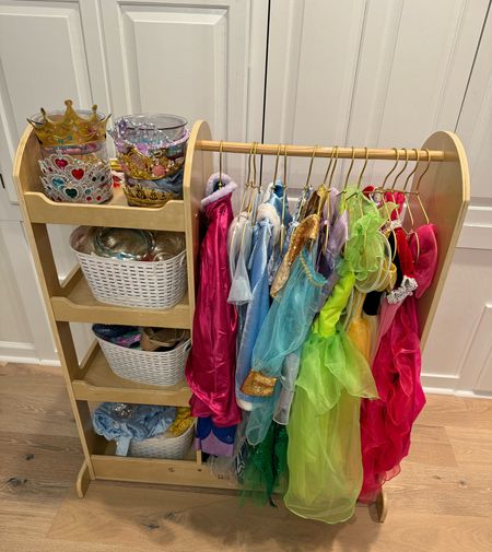 Dress up storage. Costume storage. Princess dresses. Crowns. Dress up. Hangers 