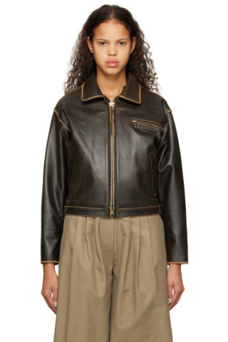 TheOpen Product - Brown Faded Leather Jacket | SSENSE