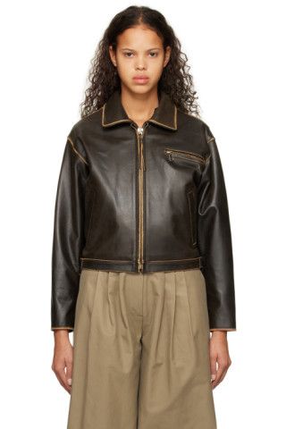 TheOpen Product - Brown Faded Leather Jacket | SSENSE