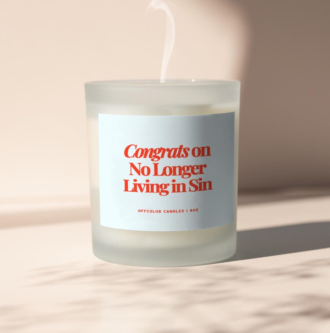 Funny Wedding Gift, Personalized Wedding Candle Gift for Her, Living in Sin, Custom Engagement Ca... | Etsy (US)