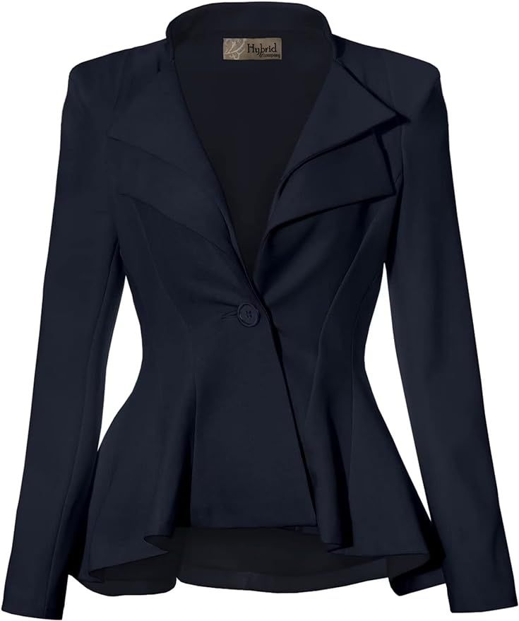 Hybrid & Company Women's Casual Work Office Dressy Double Notch Lapel Sharp Shoulder Pad Single B... | Amazon (US)